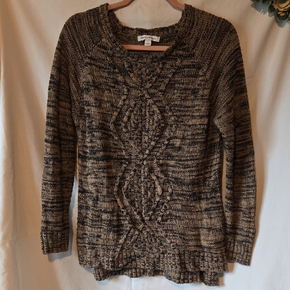 Vintage Studio Works Black and Brown Crew Neck Sweater with Cable Knit Design - Picture 1 of 6